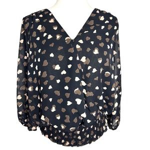 Bellatrix | Black Faux Wrap Heart Blouse Ruche Bottom Band Size M